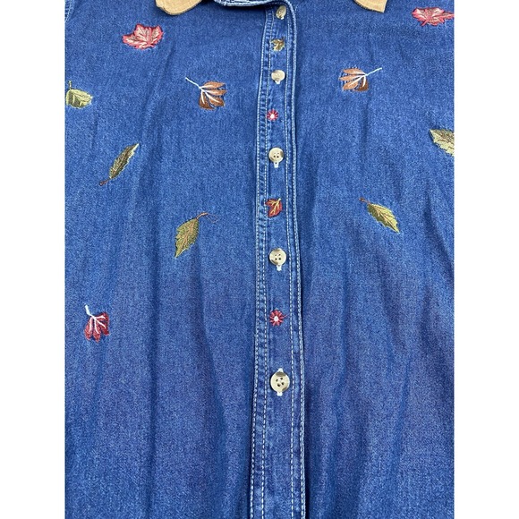VTG‎ 90s Bobbie Brooks Denim Shirt Womens 22/24W Embroidered Leaves Fall Autumn - Picture 2 of 10